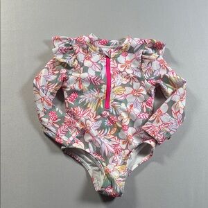 Wonder Nation Floral Long-Sleeve One-Piece Swimsuit  12M